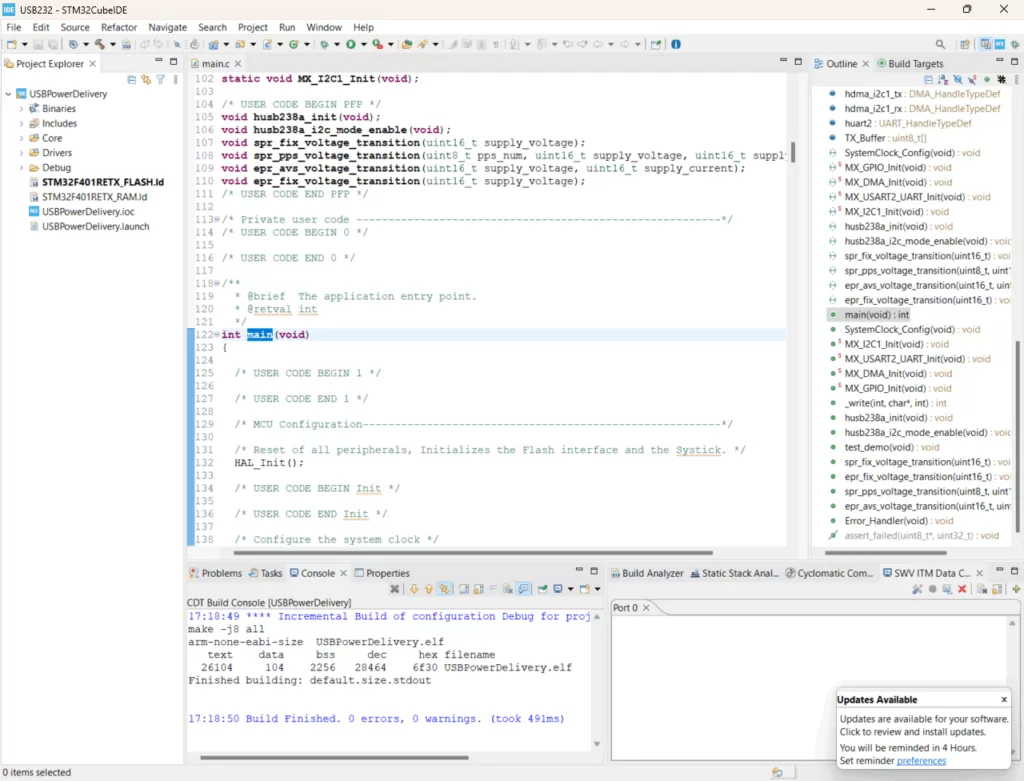 Visualisation de l'interface de programmation STM32CubeIDE